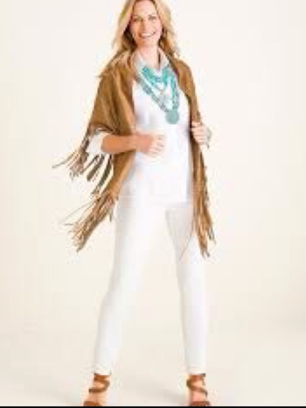 NWT Chico’s Faux Suede Fringe Wrap